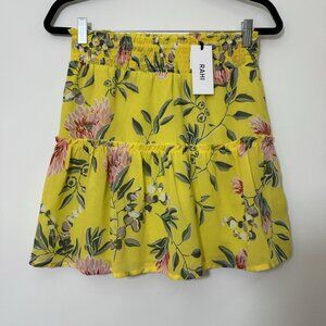 Rahi Women's Ruffled Tiered Pull On Mini Skirt Size XS Yellow Primrose Print New